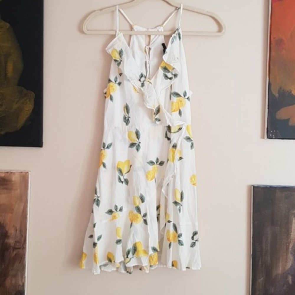 Lemon print flutter mini dress